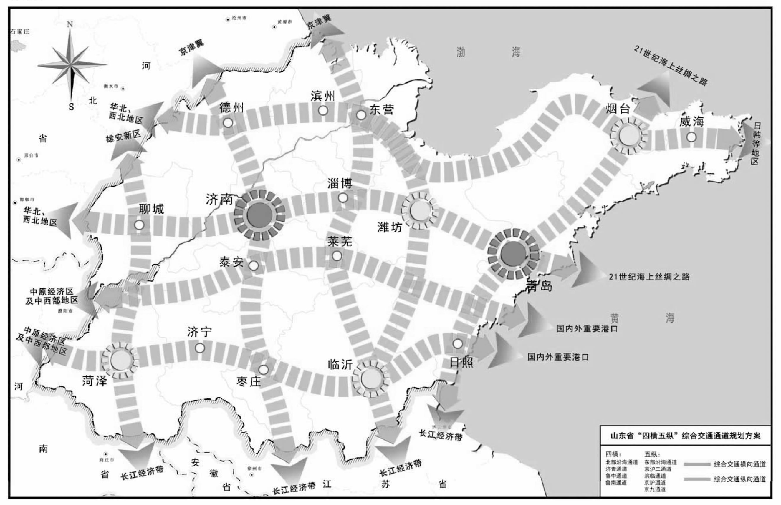 山东省综合交通通道布局规划示意图